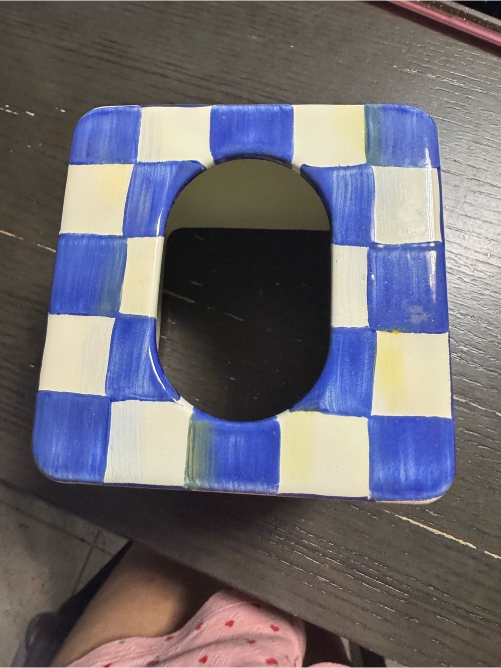 McKenzie Childs -Painted Blue and White Check Tissue Box Cover